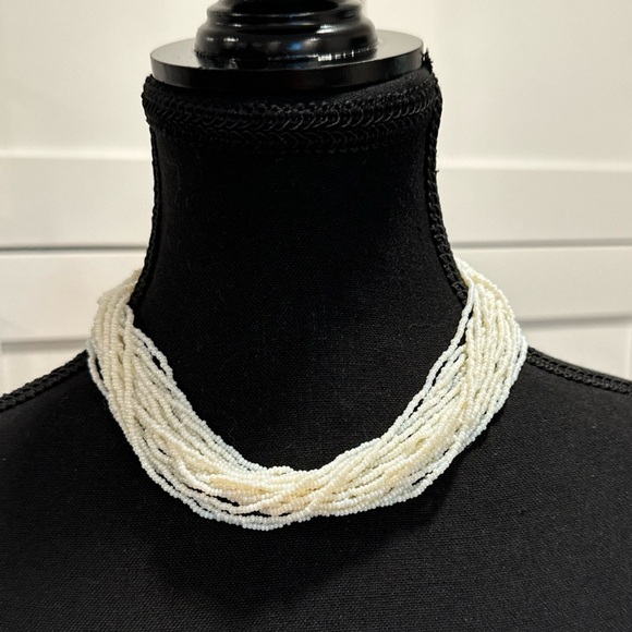 Vintage Beaded Necklace Pure White Layered Gold Clasp  18” - Picture 1 of 7